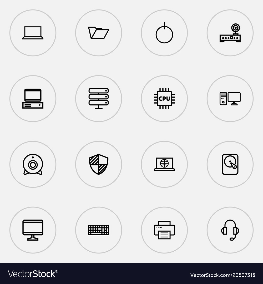 Hardware icons line style set with internet
