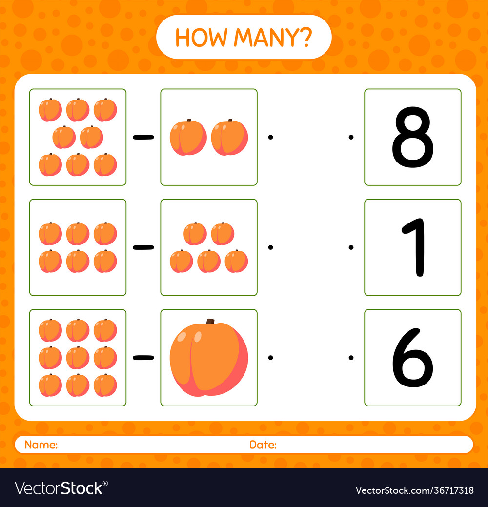 How many counting game with peach worksheet vector image How many counting game with peach worksheet