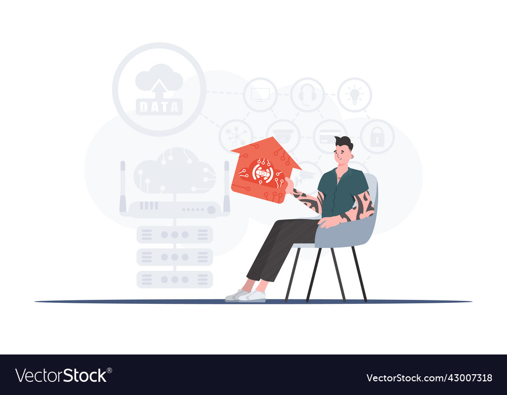 Internet of things and automation concept a man
