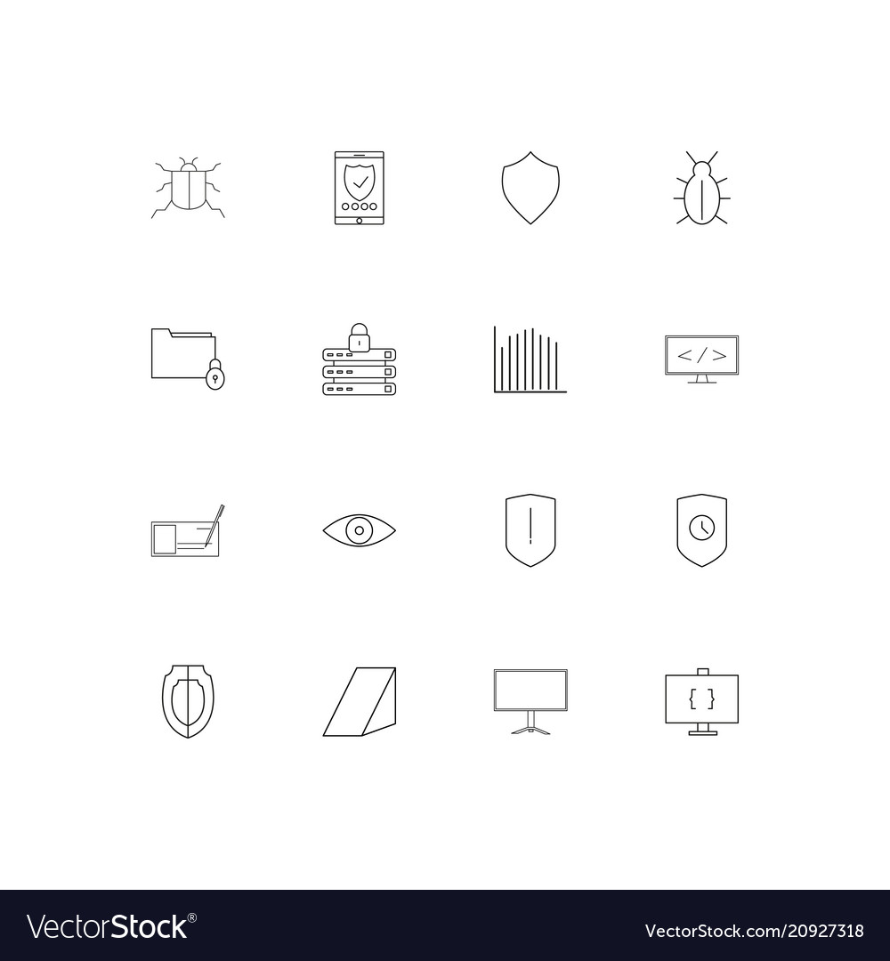 Internet security linear thin icons set outlined