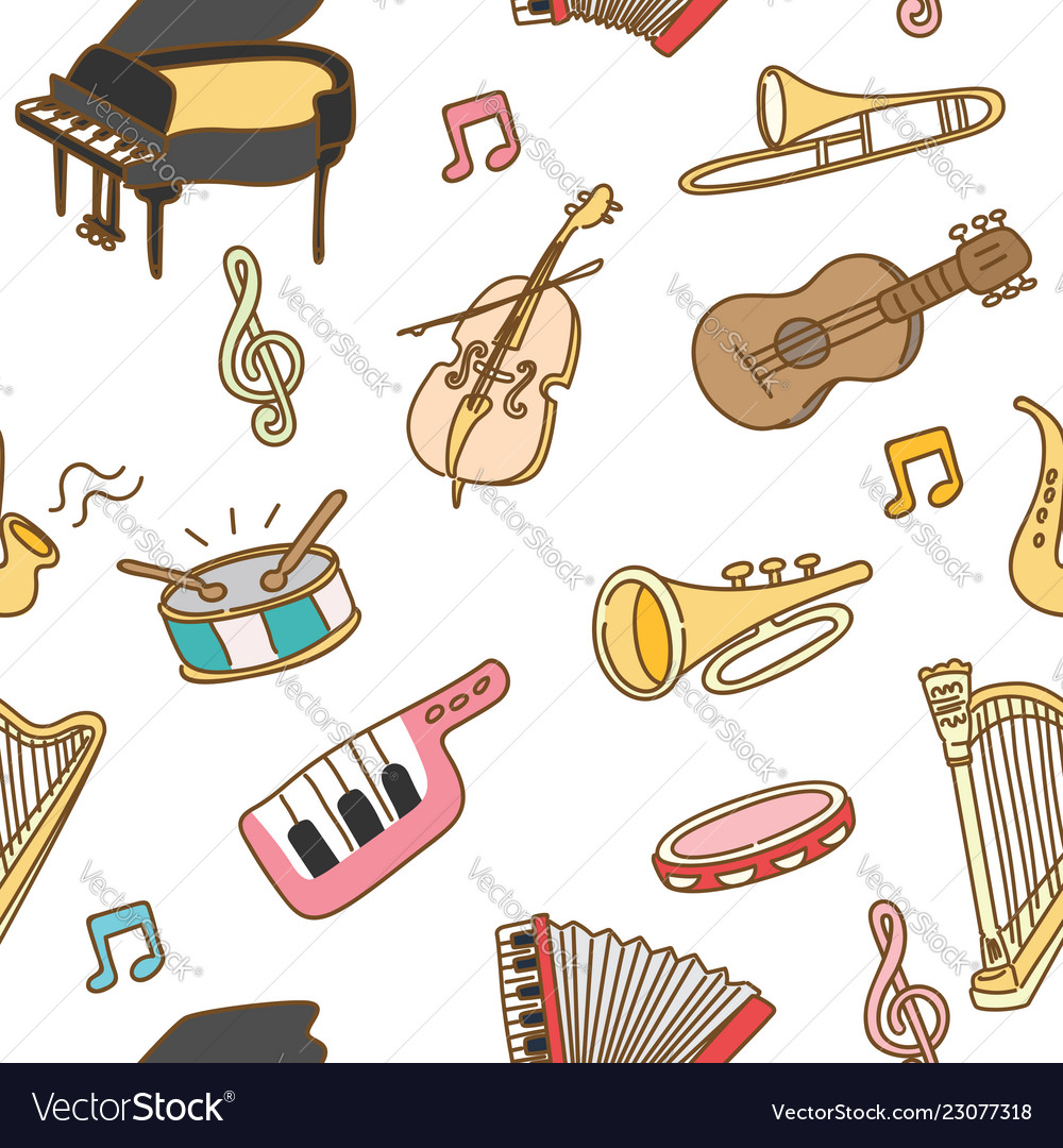 Musical instrument seamless pattern background Vector Image