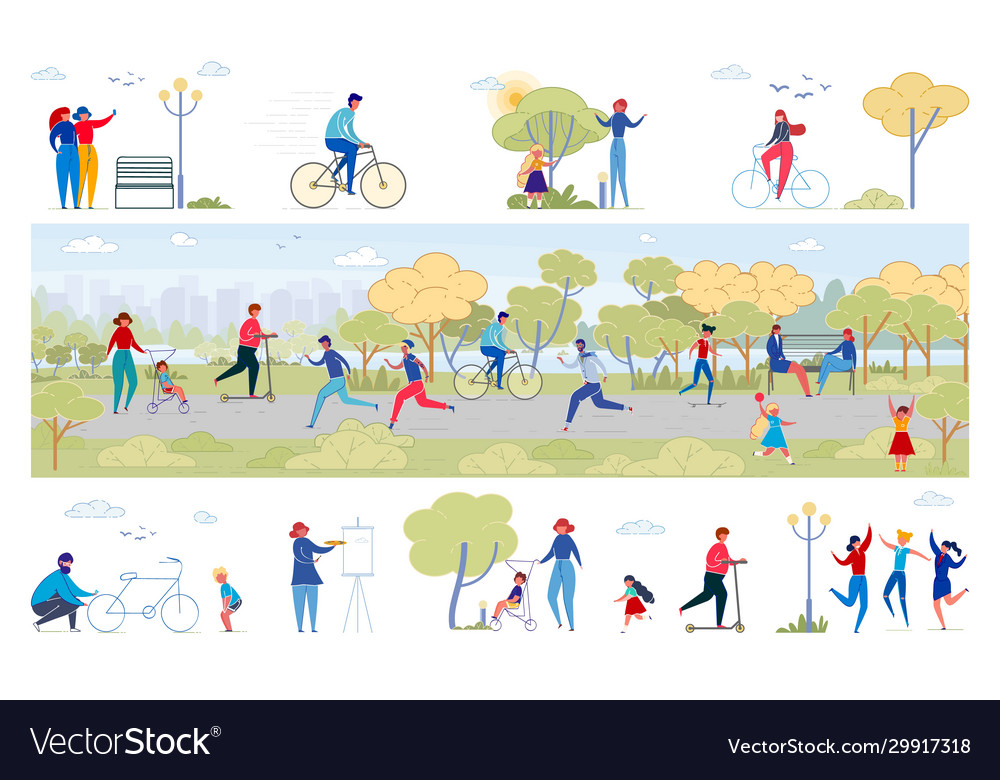 Park Life Activities Flat Set Royalty Free Vector Image