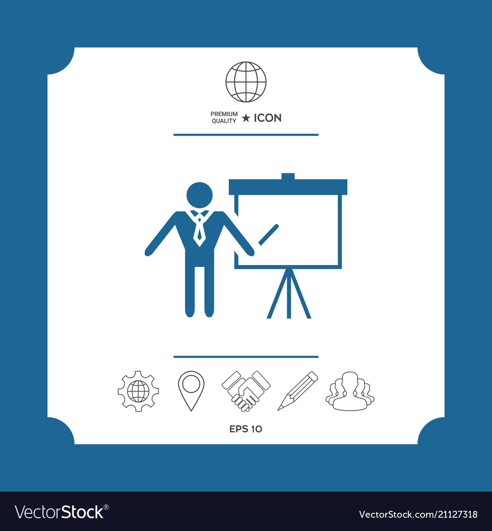 Presentation sign icon man standing with pointer