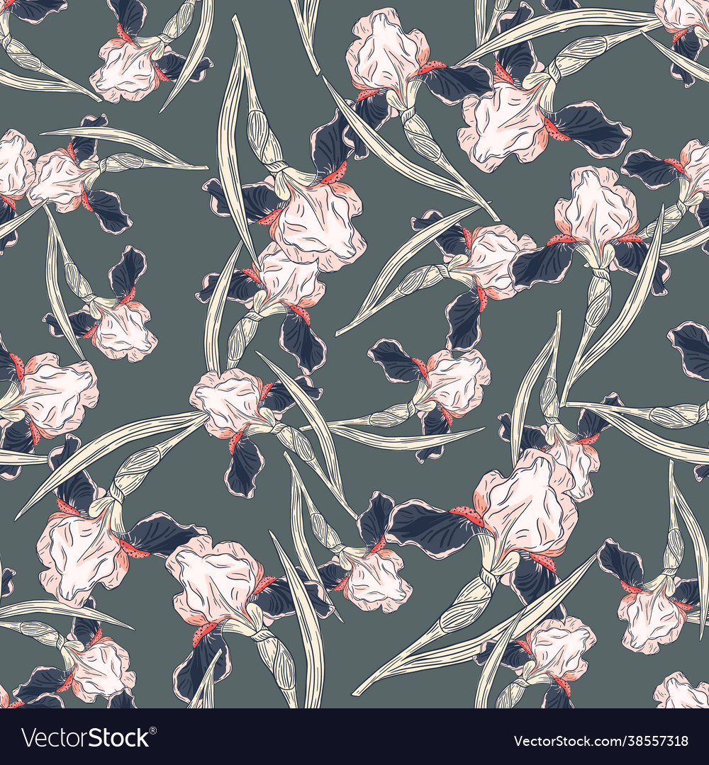 Random seamless pattern with creative iris vector image Random seamless pattern with creative iris