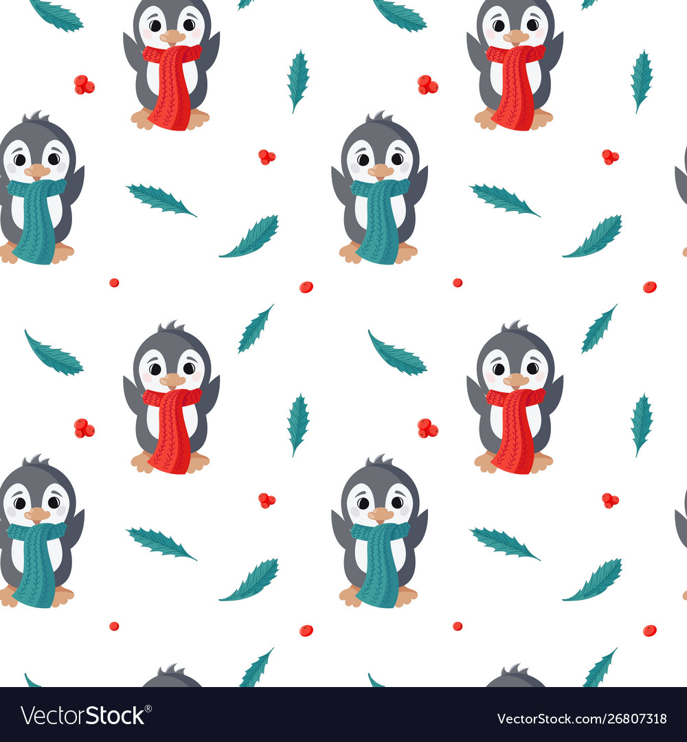 Seamless pattern with cute penguins hand-drawn