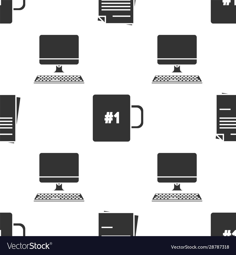 Set file document coffee cup and computer monitor vector image Set file document coffee cup and computer monitor