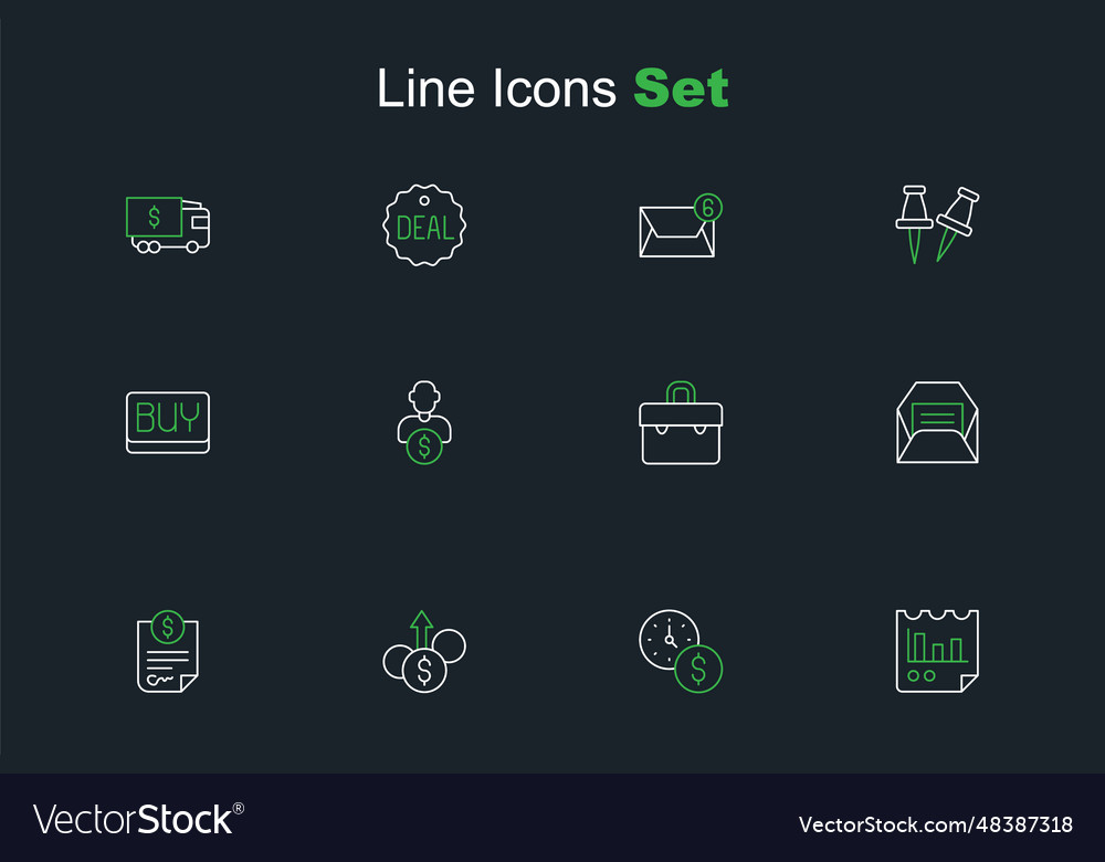 Set line document with graph chart time is money vector image Set line document with graph chart time is money