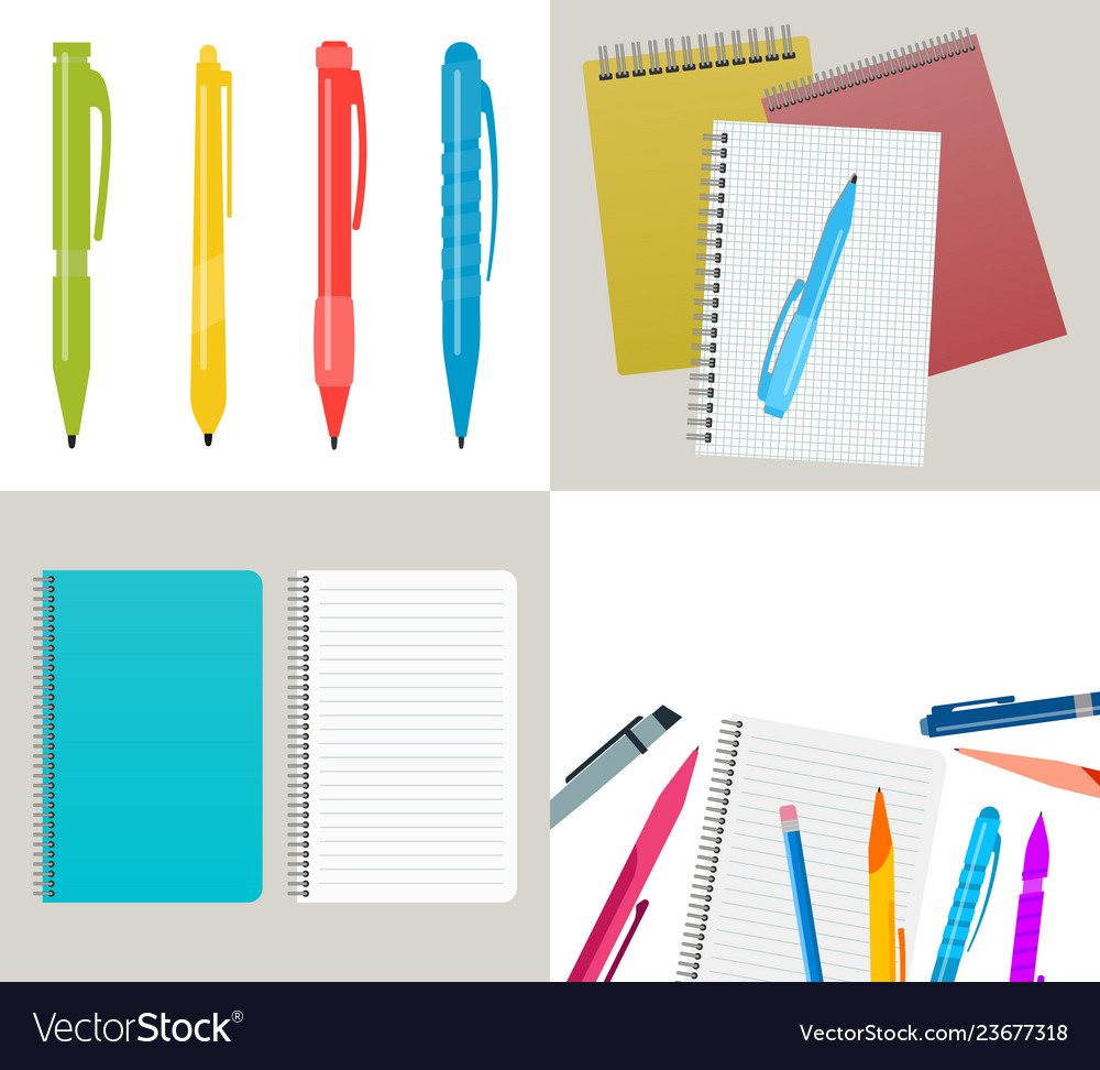 Set of four with notebooks vector image Set of four with notebooks