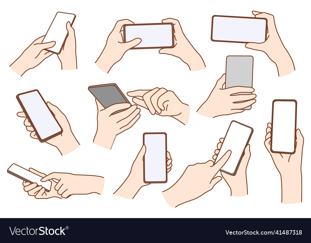 Set of people hold cellphone device