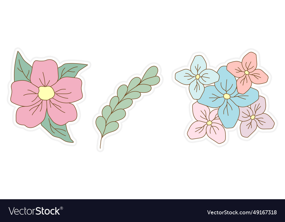 Spring stickers flowers floral and leaf stickers Vector Image