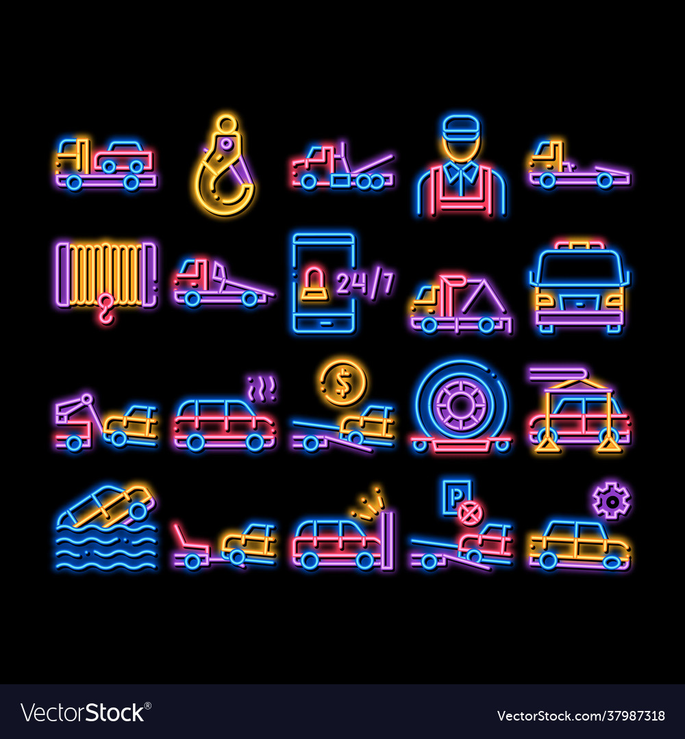 Tow truck transport neon glow icon