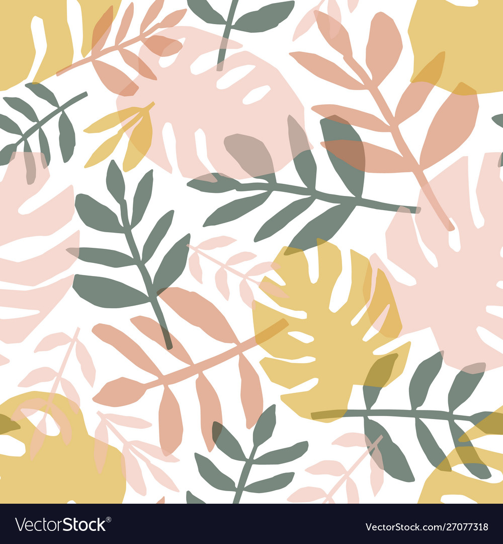 Tropical foliage hand drawn seamless Royalty Free Vector