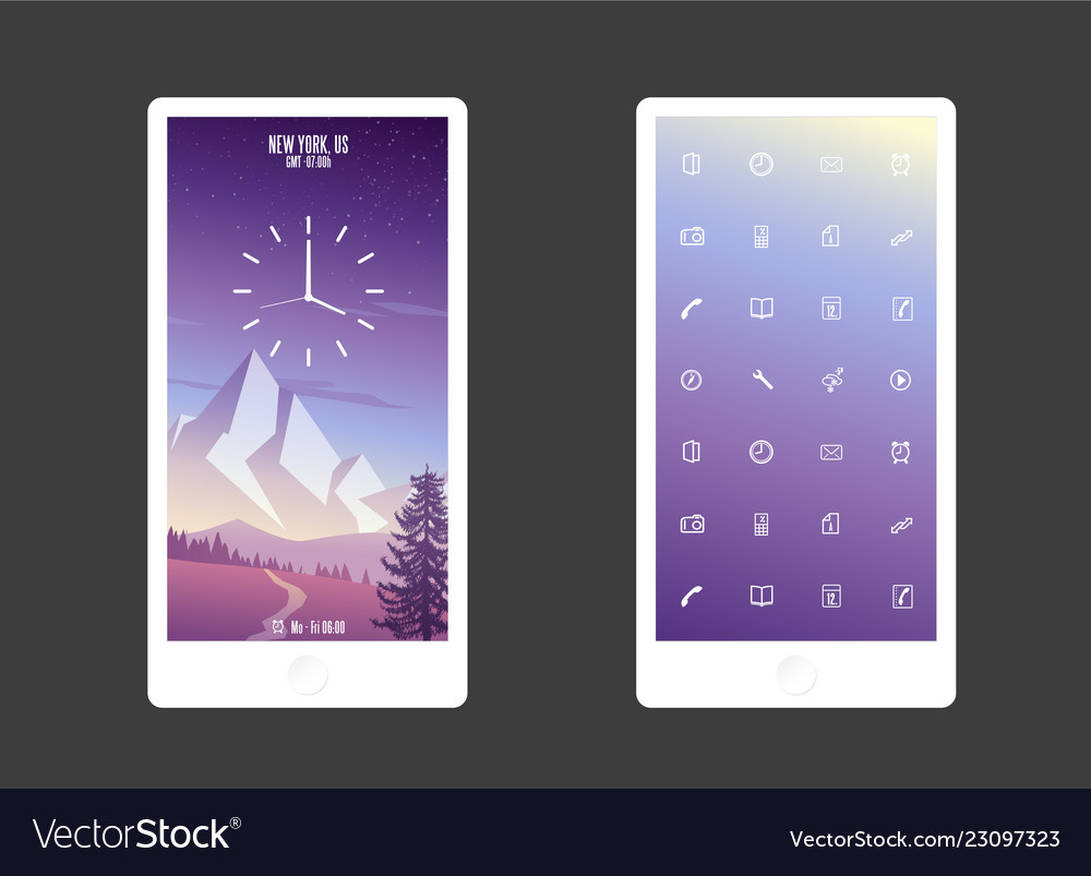 Abstract colored background with mountain and app