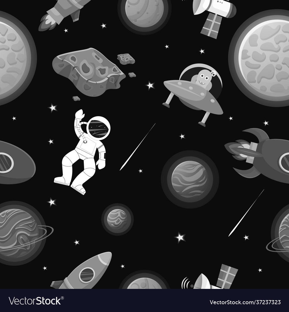 Astronaut with rocket and alien in open space