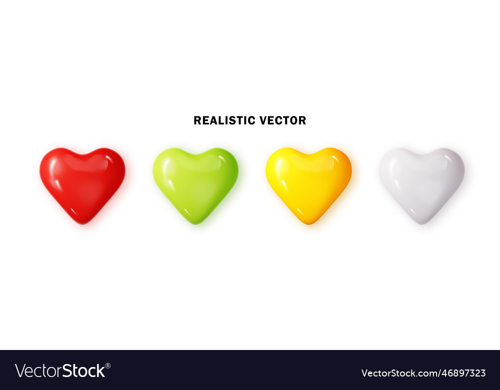 Bright hearts realistic collection glossy 3d