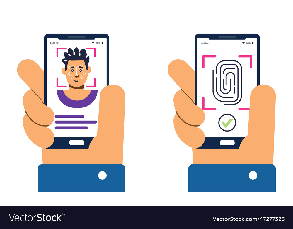 Face scan and fingerprint biometric identification vector image Face scan and fingerprint biometric identification
