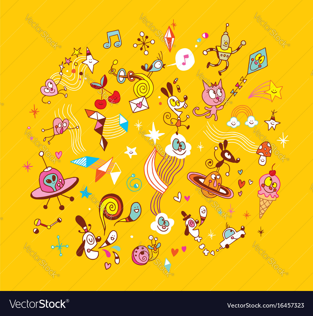 Fun cartoon characters group design elements