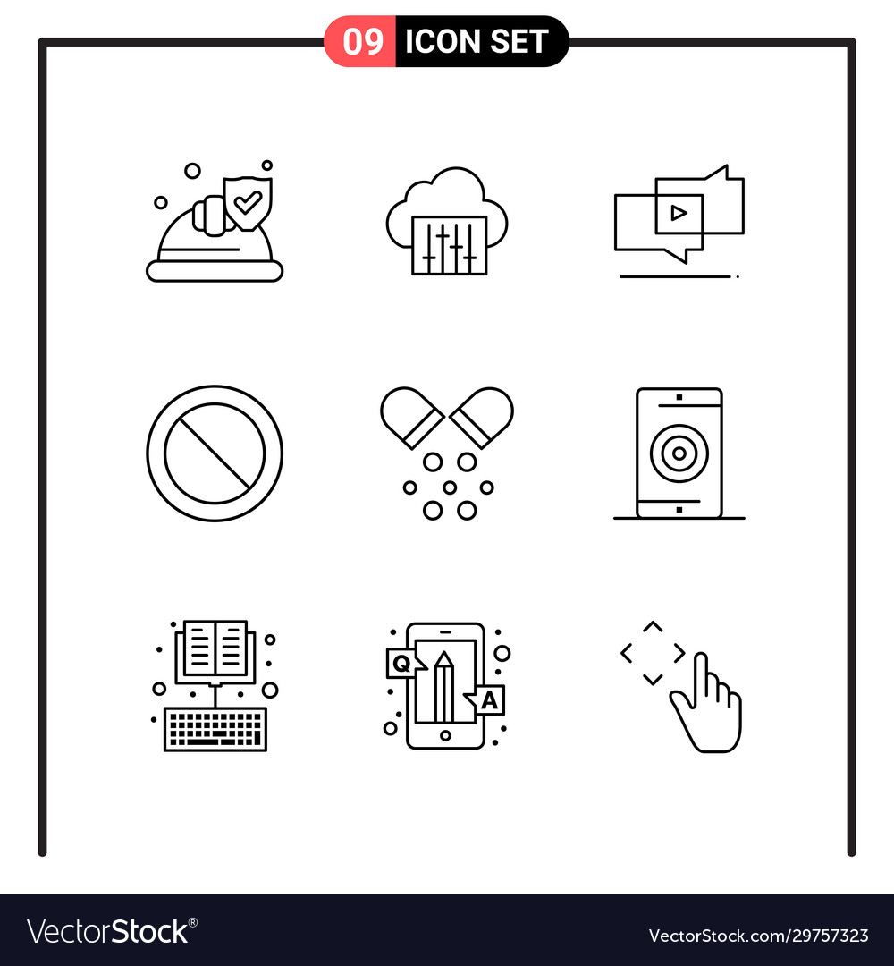 Set 9 line style icons for web and mobile vector image Set 9 line style icons for web and mobile