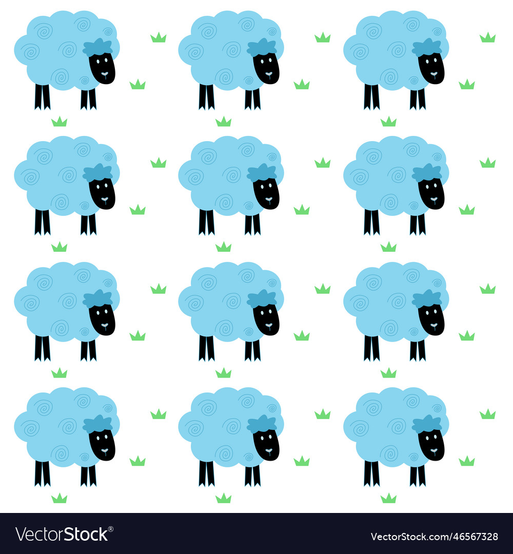 Cute blue sheeps on white spring pattern texture