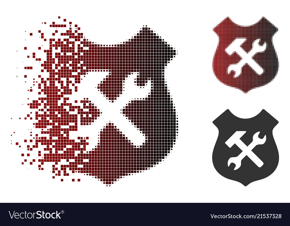 Disintegrating pixel halftone shield options icon