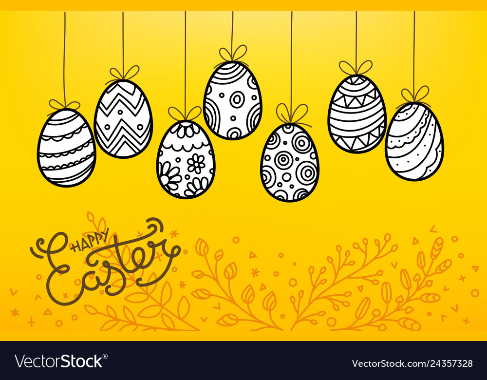 Easter Eggs In Doodle Style Holiday Banner Easter Vector Image