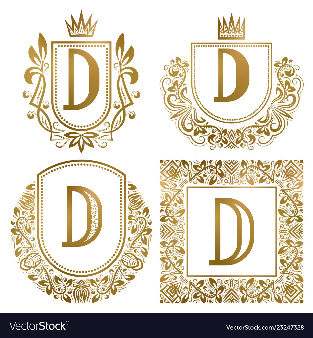 Golden vintage monograms set heraldic logos d