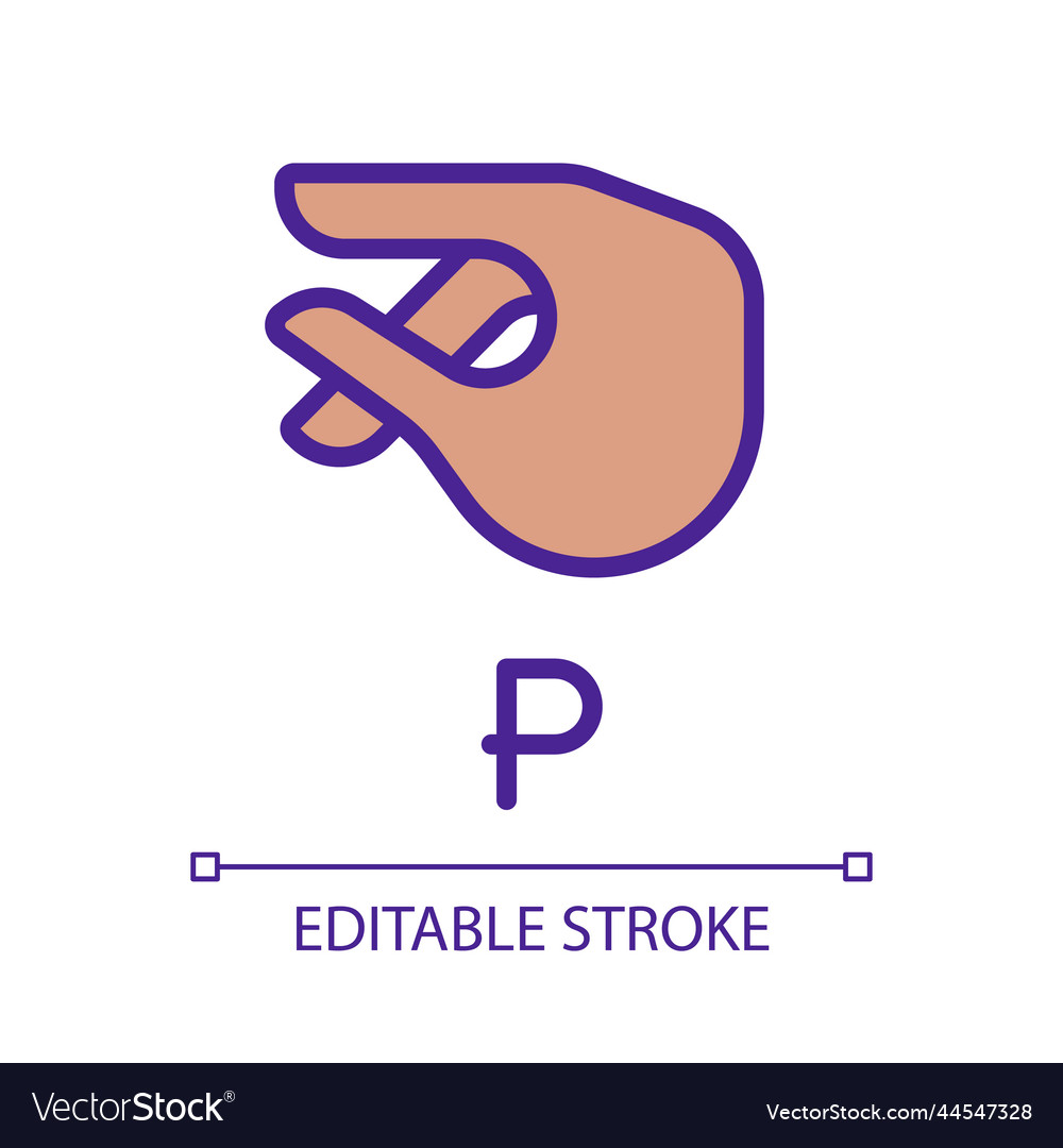 Letter p sign in asl pixel perfect rgb color icon Vector Image