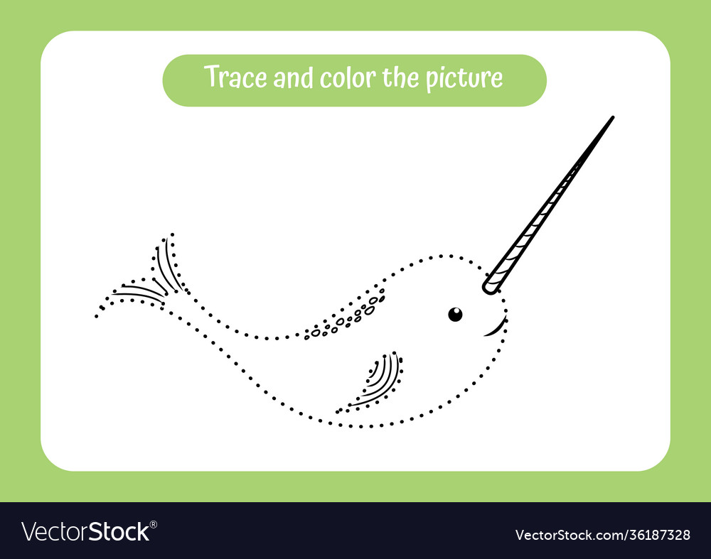 Narwhal trace and color picture educational