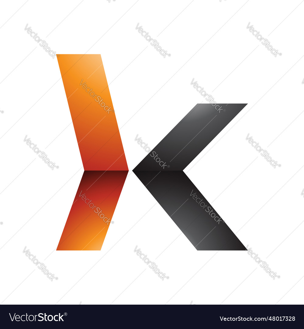 Orange and black glossy lowercase arrow shaped