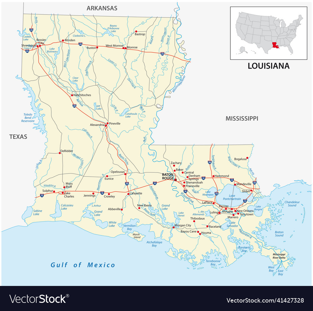 Road map of the us american state louisiana Vector Image