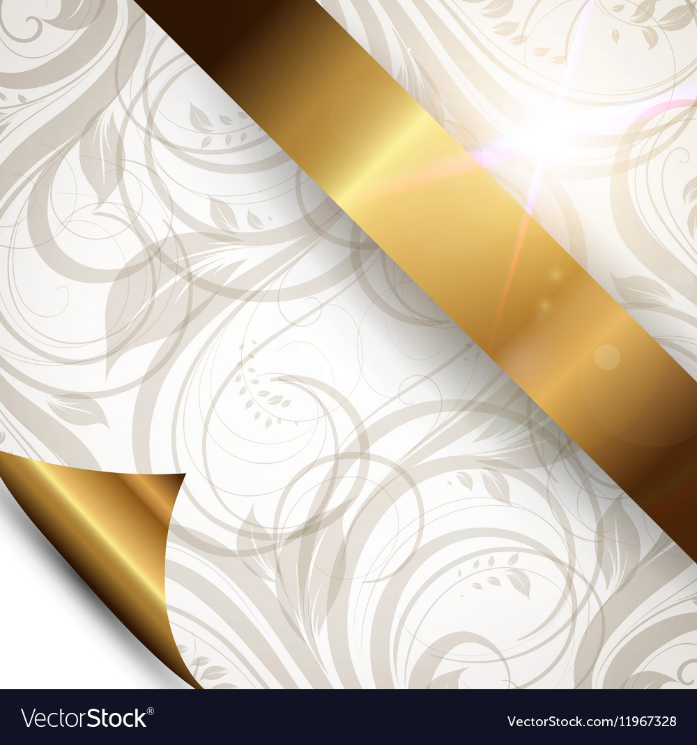 Seamless floral wallpaper with gold ribbon