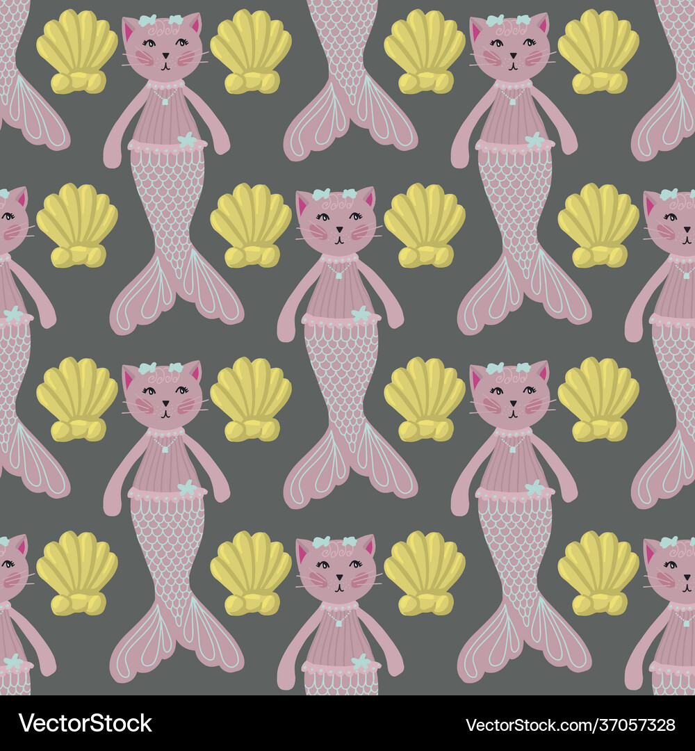 Seamless pattern sea mermaid cat cute marine Vector Image