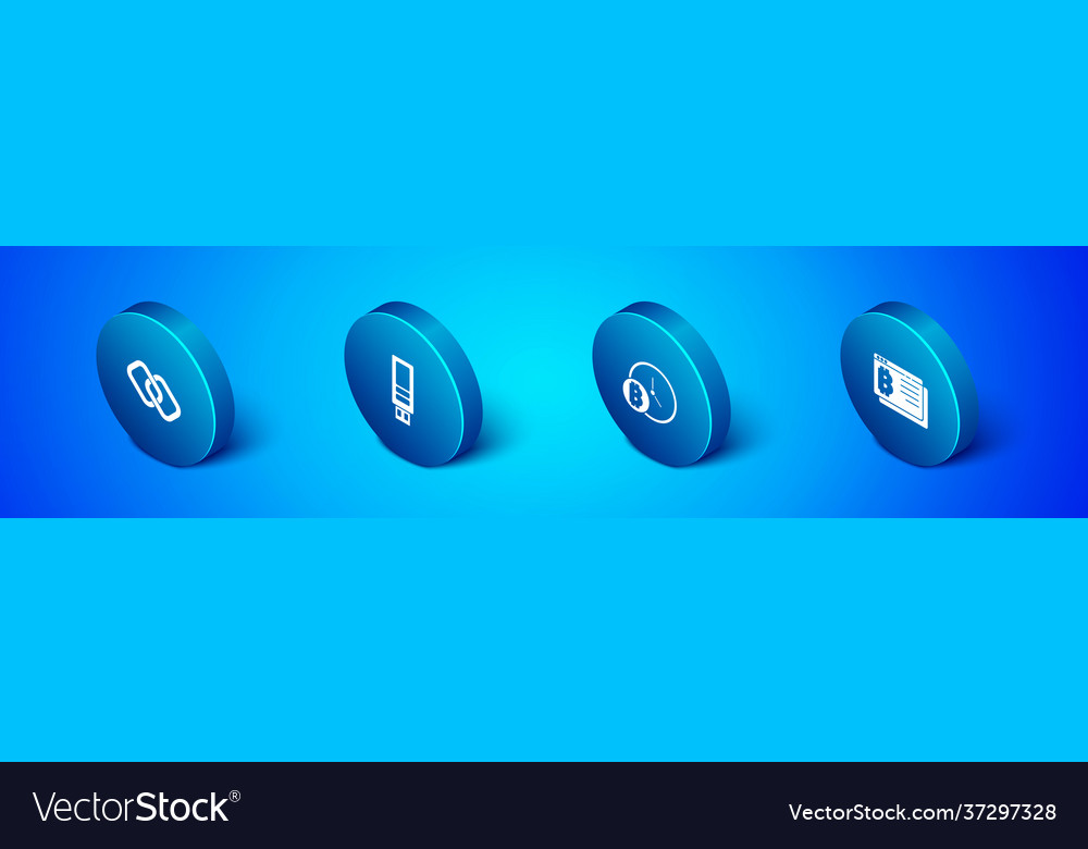 Set isometric chain link bitcoin with clock