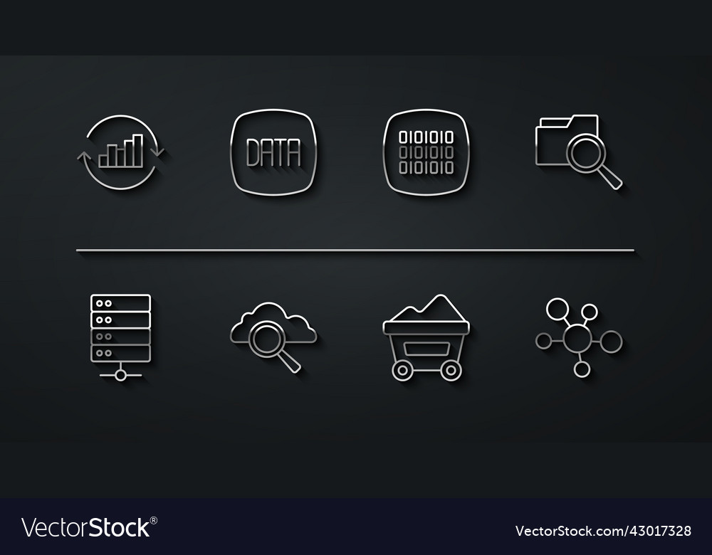 Set line pie chart infographic server search vector image Set line pie chart infographic server search