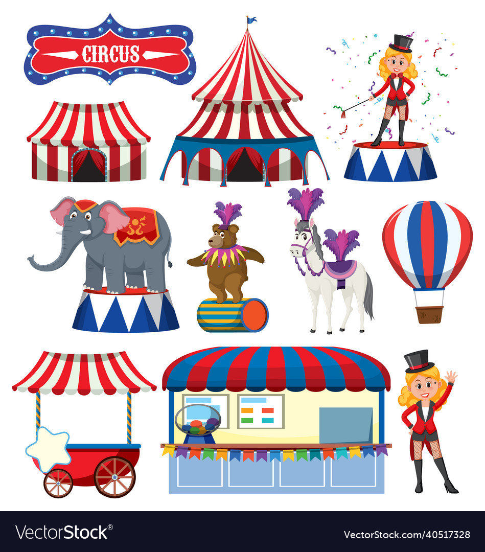 Set of amusement park elements isolated Royalty Free Vector