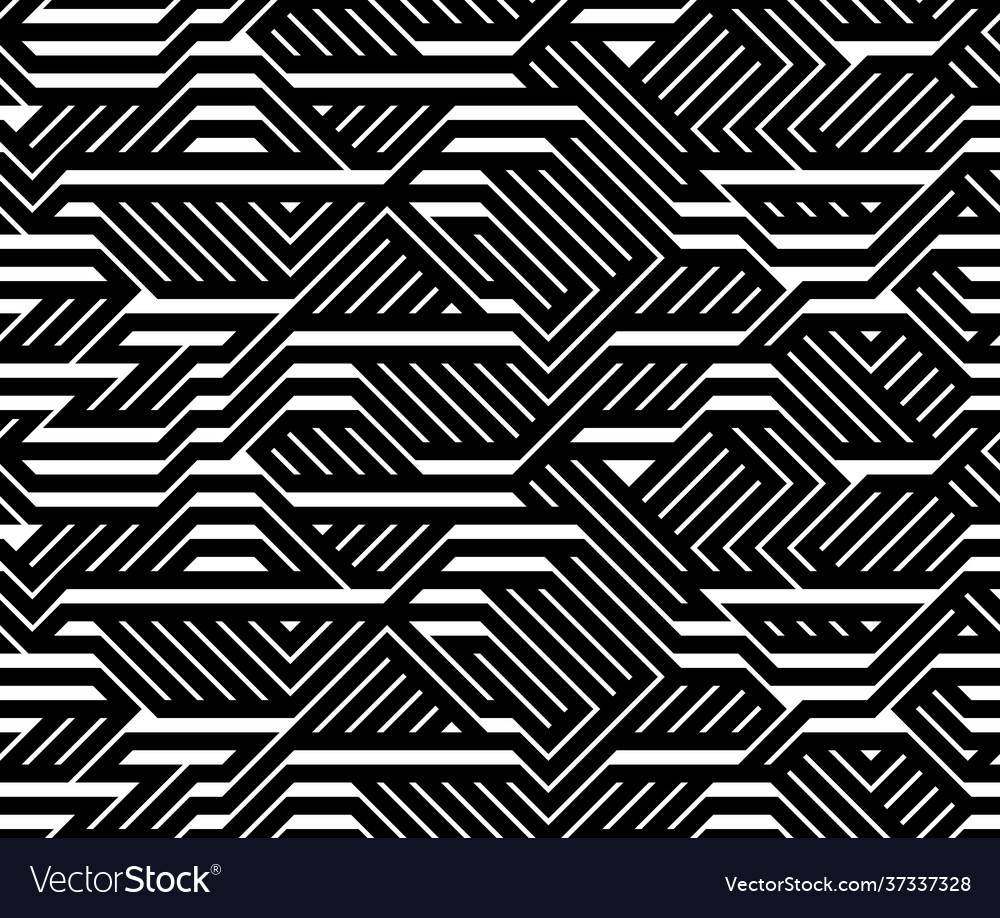 Tech style seamless linear pattern monochrome vector image Tech style seamless linear pattern monochrome
