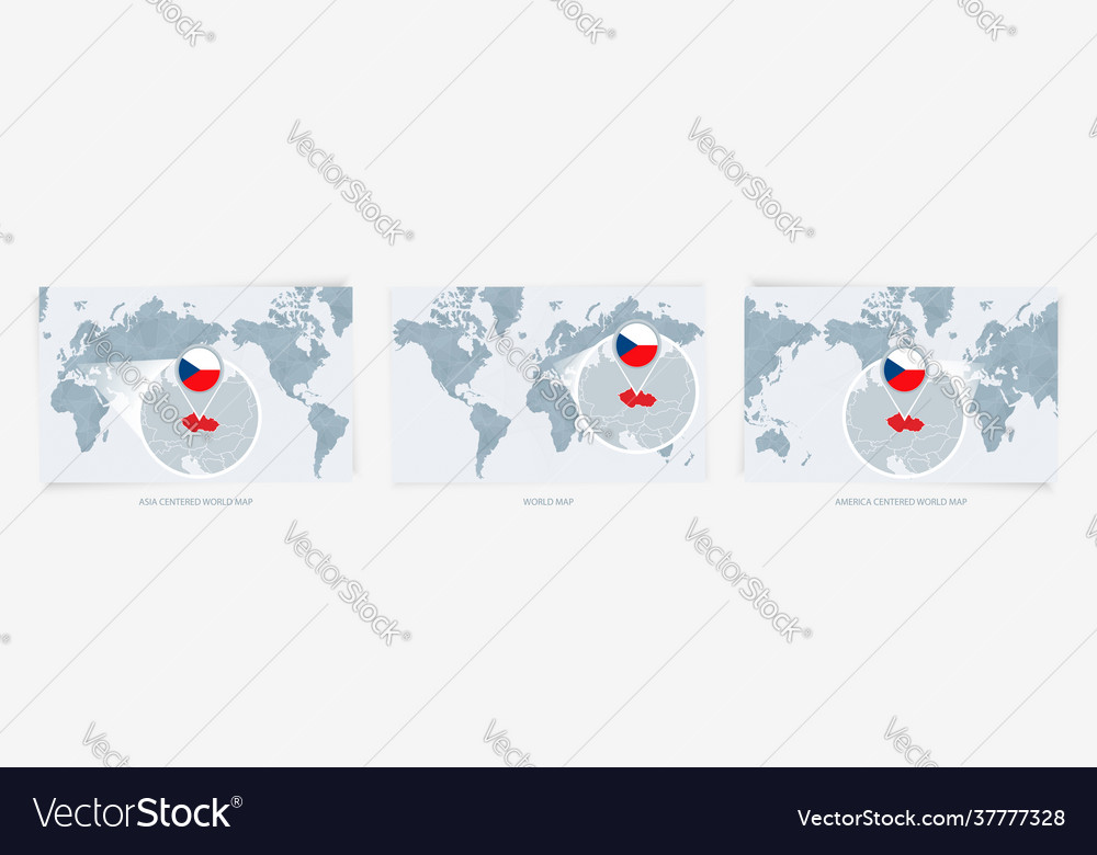 Three versions world map with enlarged