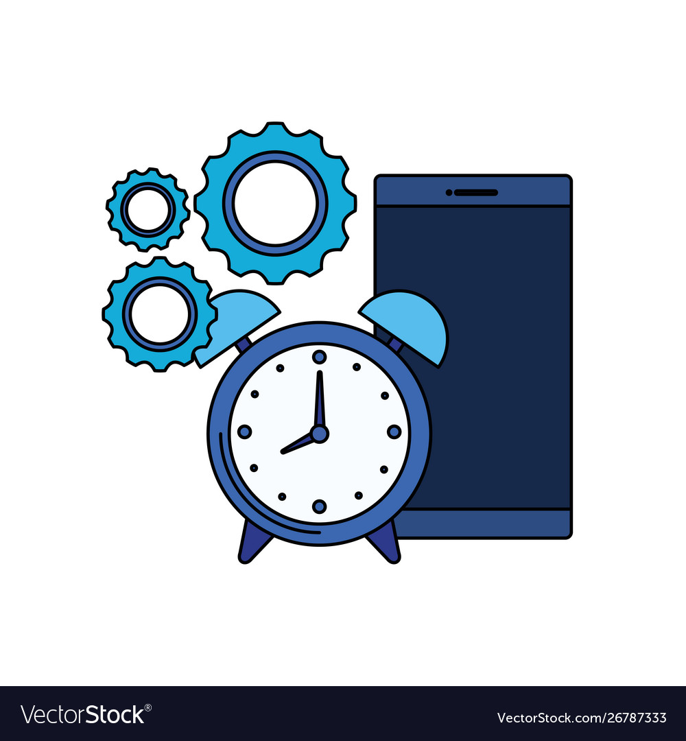Alarm clock with smartphone device vector image Alarm clock with smartphone device
