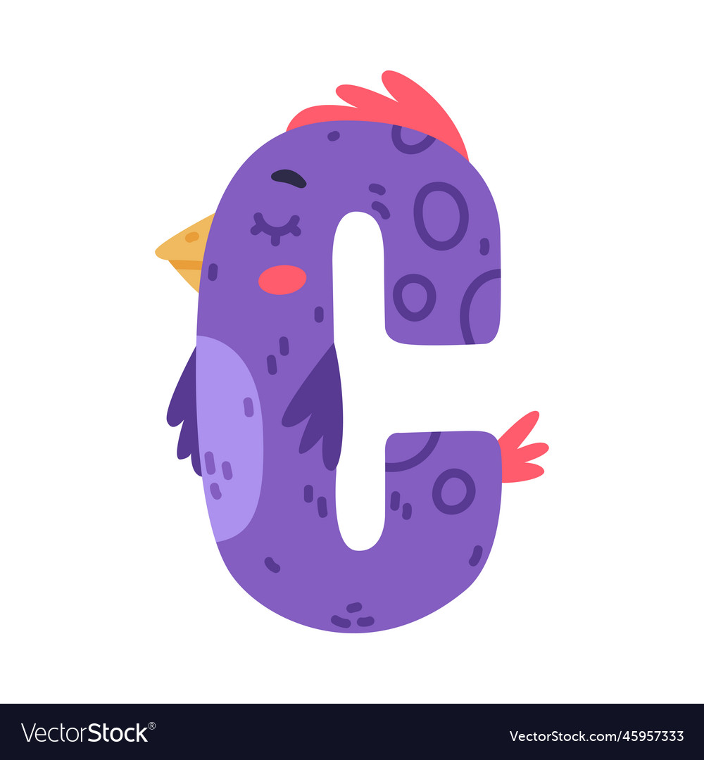 Bird alphabet c capital letter purple consonant vector image Bird alphabet c capital letter purple consonant