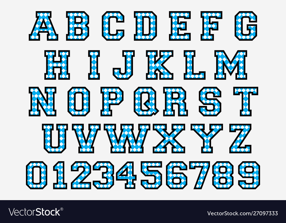 Checkered font and number vector image Checkered font and number