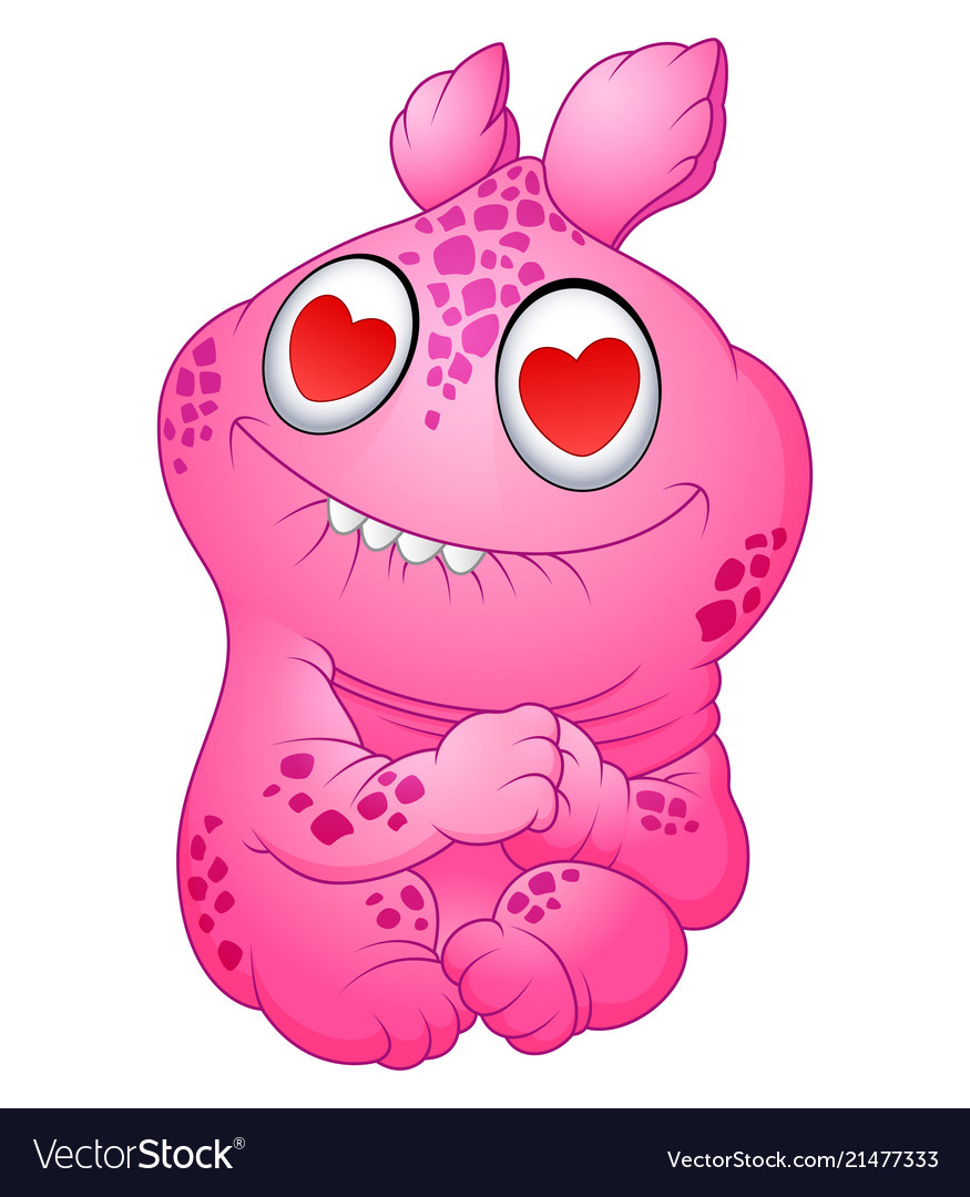Cute pink monster fall in love