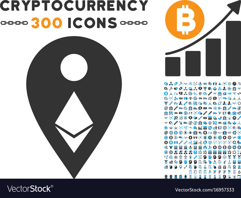 Ethereum map marker flat icon with set