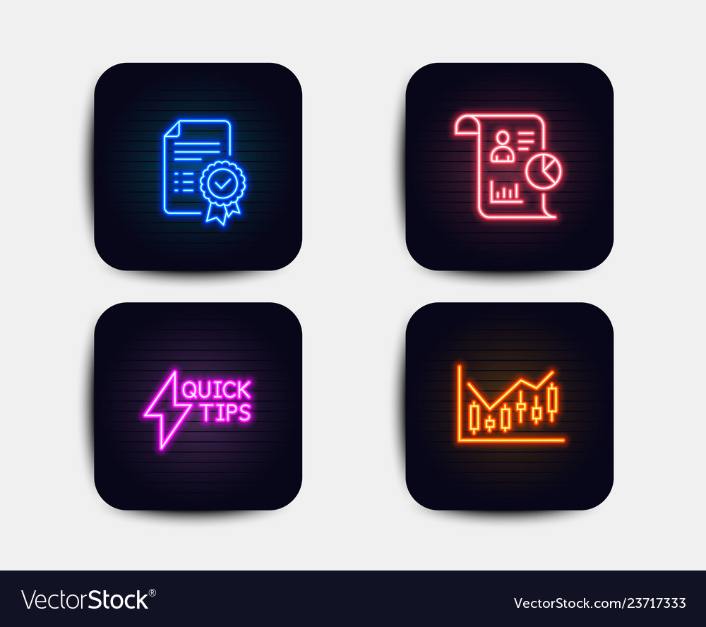 Neon set certificate quickstart guide and report vector image Neon set certificate quickstart guide and report