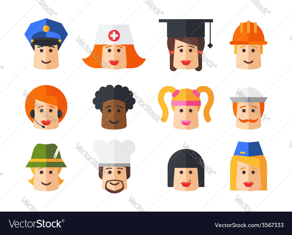 Set Isolated Flat Design People Icon Avatars Vector Image