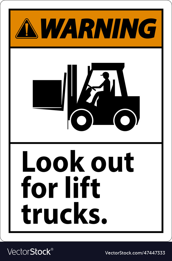 Warning look out for lift trucks sign on white