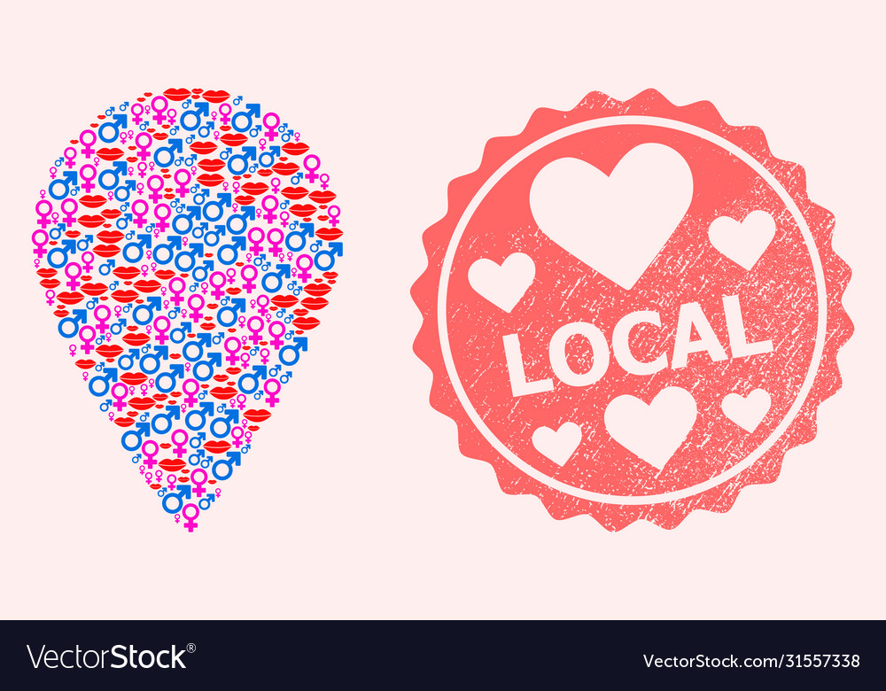 Collage love smile local place and grunge heart Vector Image Collage love smile local place and grunge heart