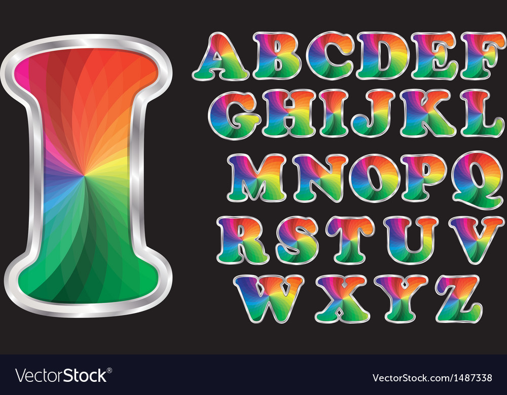 Colorful rainbow alphabet with silver frame Vector Image