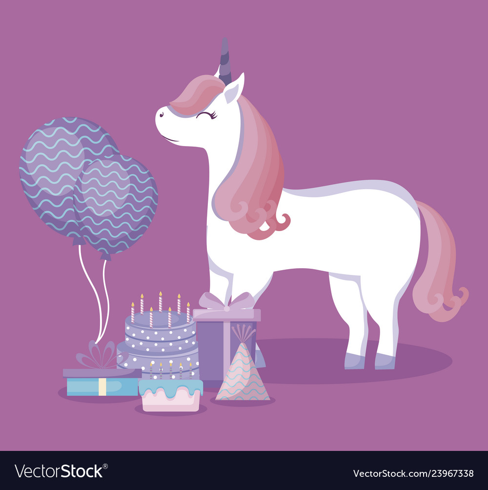 Cute unicorn with balloons helium and set icons