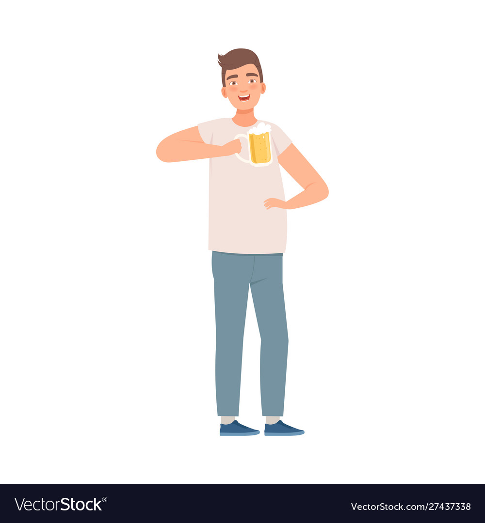 Happy man drinking beer bad habit