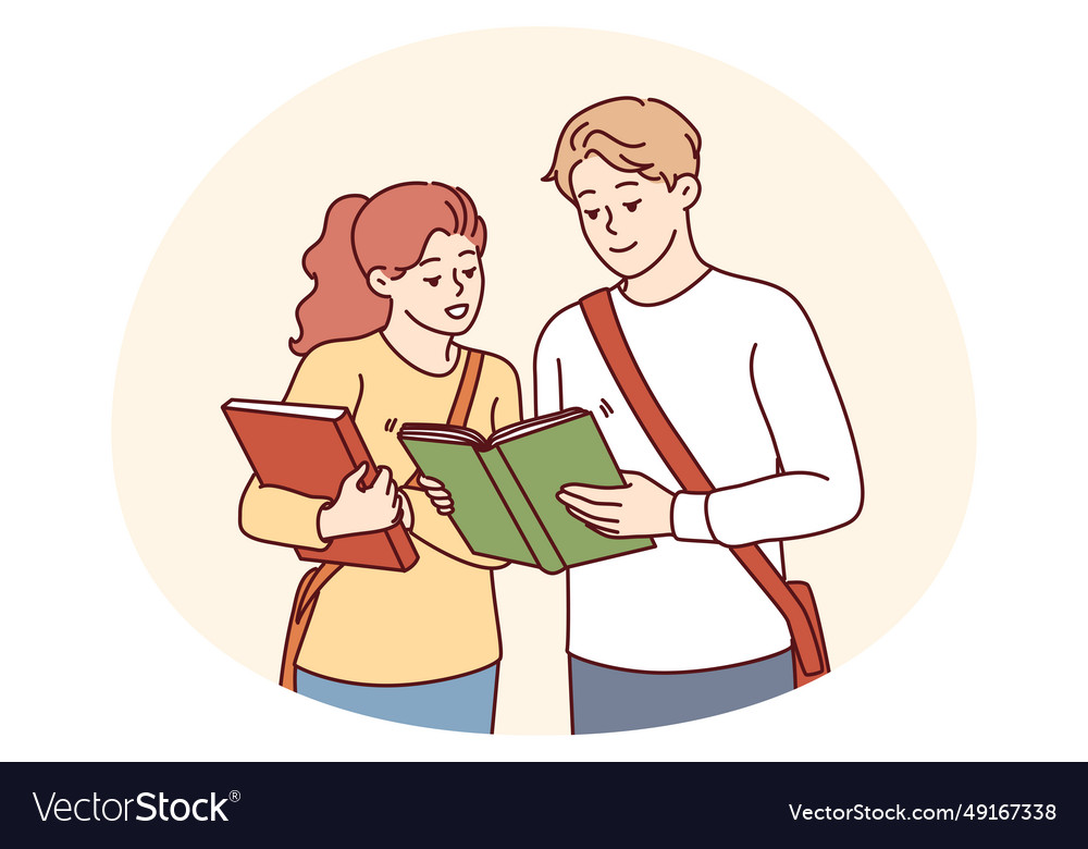 Happy students with textbooks before class